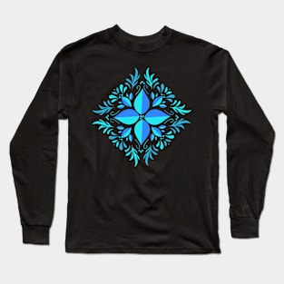 Turquoise blue calming flower yoga meditation Long Sleeve T-Shirt